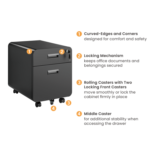 2-Drawer Locking Mobile File Cabinet