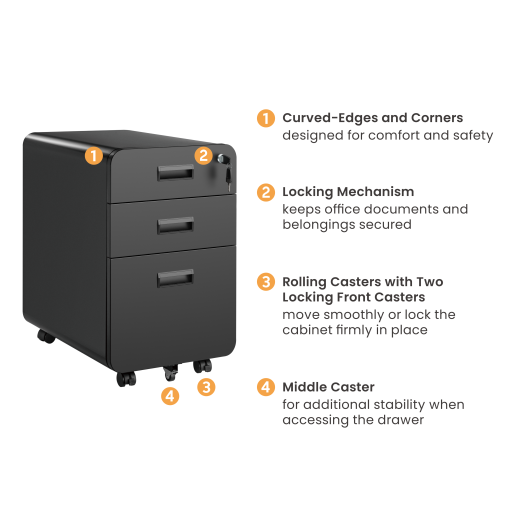 3-Drawer Locking Mobile File Cabinet