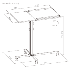 Height Adjustable Overbed Table with Split Tiltable Desktop