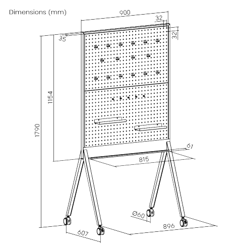 Mobile Single-Sided Magnetic Whiteboard with Pegboard Surface WB18-03 Designed for agile workspace from china(chinese)