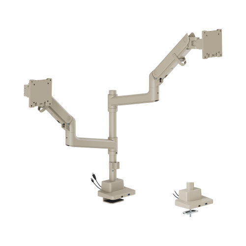 BoldGrip Heavy-Duty Pole-Mounted Gas Spring Dual Monitor Arm with USB-A/USB-C Ports LDT98-C024UCP Supports monitors up to 57" in size or weighing up to 27kg (59.4 lbs) from china(chinese)
