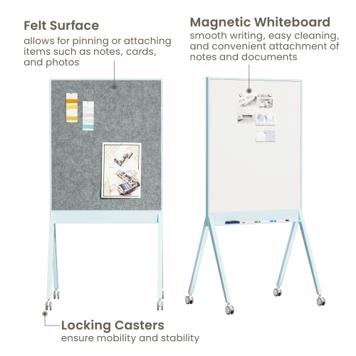 Mobile Single-Sided Magnetic Whiteboard with Felt Surface WB18-02  Designed for agile workspace from china(chinese)