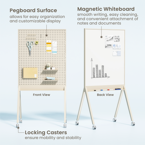 Mobile Single-Sided Magnetic Whiteboard with Pegboard Surface WB18-03 Designed for agile workspace from china(chinese)