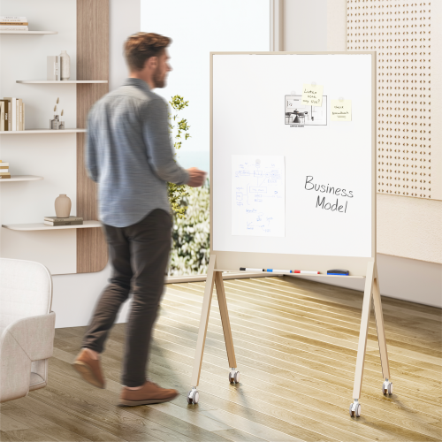 Mobile Single-Sided Magnetic Whiteboard with Pegboard Surface WB18-03 Designed for agile workspace from china(chinese)