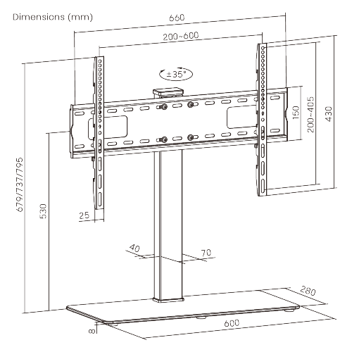 Swivel TV Stand with Glass Base LDT03-17L Support most 37"-70" LED, LCD flat panel TVs from china(chinese)