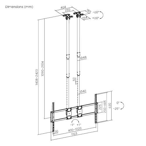 Dual-Pole Cost-Effective Heavy-Duty Ceiling Mount for Large TVs PLB-CE15610XL Maximum Distance from TV to Wall: 1090~2104mm (42.9"~82.8") from china(chinese)