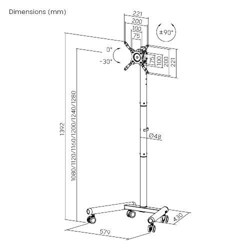 Economy Compact Height Adjustable TV Cart FS62-22TW-01 All-in-one solution for home, offices, and commercial areas from china(chinese)
