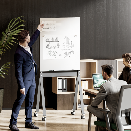 Single-Sided Mobile Magnetic Glass Whiteboard with Felt Back WB17-01 Create an Active Collaboration Work Environment from china(chinese)