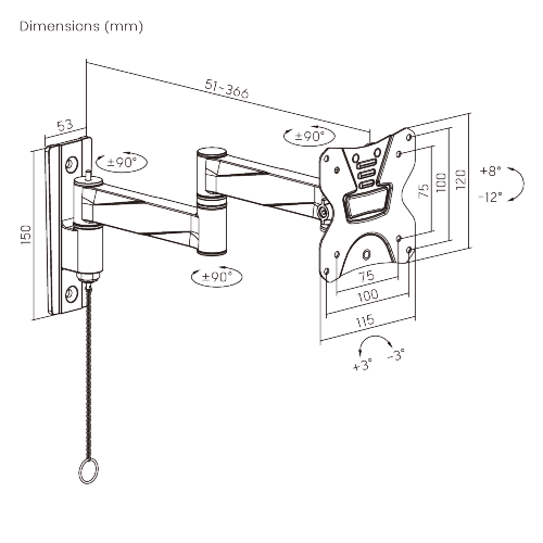 Aluminum Articulating Wall Mounts LDA18-112N Specially for RV, Motor Home, Caravan, etc. from china(chinese)