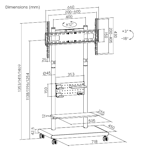 Mobile TV Floor Stand with Pegboard Shelf FS55-46T-01W Fits 37"-75" TVs from china(chinese)