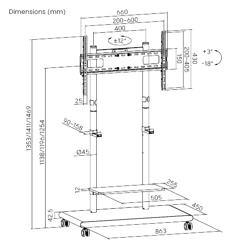 Mobile TV Floor Stand with Soundbar Shelf FS55-46T-04W Fits 50"-90" TVs from china(chinese)