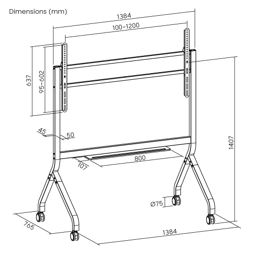 SlimLift Heavy-Duty TV Cart TTF19-612FW Holds TVs up to 110 inch / 120 kg (264 lbs) from china(chinese)