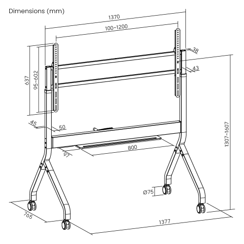 SlimLift Manual Height Adjustable Heavy-Duty TV Cart TTF19H-612FW  from china(chinese)