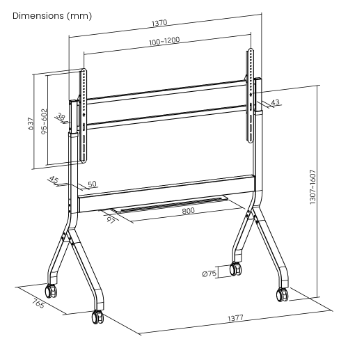 SlimLift Motorized Height Adjustable Heavy-Duty TV Cart TTF19S-612FW Holds TVs up to 110 inch /  120 kg (264 lbs) from china(chinese)