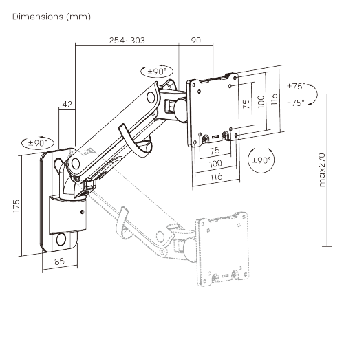 BoldGrip Heavy-Duty Wall-Mounted Gas Spring Monitor Arm LDA98-111 Supports monitors up to 57" in size or weighing up to 27kg (59.4 lbs) from china(chinese)