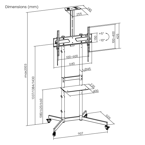 Economy Steel TV Cart with Camera Shelf T1043T Budget-friendly with excellent weight capacity up to 70kg/154lbs. from china(chinese)