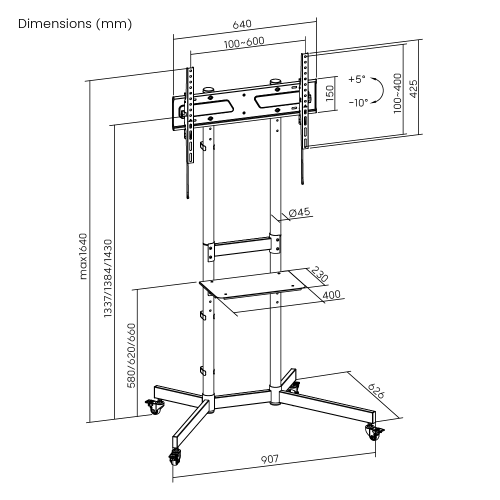 Economy Steel TV Cart  T1043TE Budget-friendly with excellent weight capacity up to 70kg/154lbs. from china(chinese)