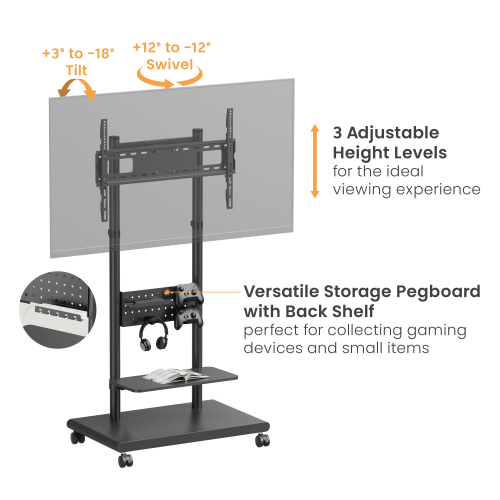 Mobile TV Floor Stand with Pegboard Shelf FS55-46T-01W Fits 37"-75" TVs from china(chinese)