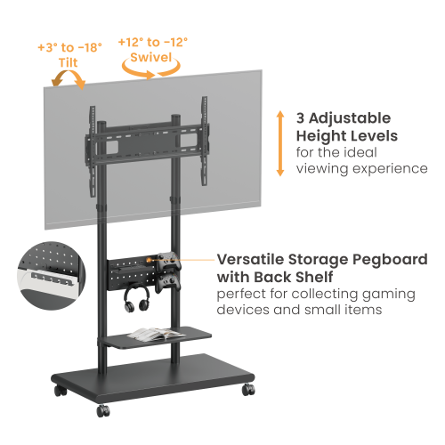 Mobile TV Floor Stand with Pegboard Shelf FS55-46T-02W Fits 50"-90" TVs from china(chinese)