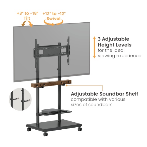 Mobile TV Floor Stand with Soundbar Shelf FS55-46T-03W Fits 37"-75" TVs from china(chinese)