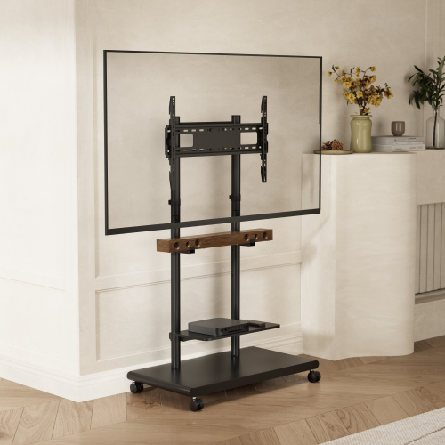 Mobile TV Floor Stand with Soundbar Shelf FS55-46T-04W Fits 50"-90" TVs from china(chinese)