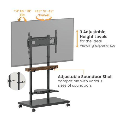 Mobile TV Floor Stand with Soundbar Shelf FS55-46T-04W Fits 50"-90" TVs from china(chinese)