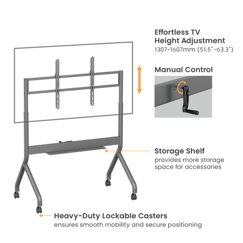SlimLift Manual Height Adjustable Heavy-Duty TV Cart TTF19H-612FW  from china(chinese)