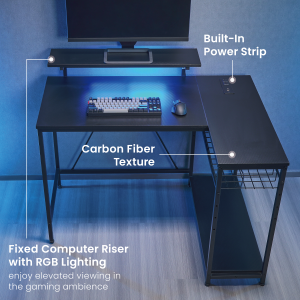 Corner-Shaped RGB Lighting Gaming Desk with Fixed Computer Riser