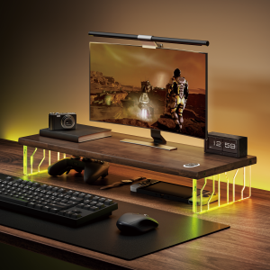 Large Wood & Acrylic RGB Monitor Risers