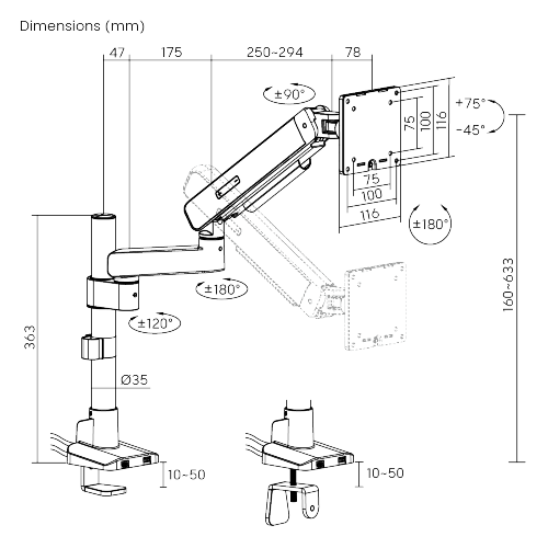 Single Screen Pole-Mounted Premium Mechanical Spring Monitor Arm with 3.0 USB Ports LDT104-C012UCP  from china(chinese)