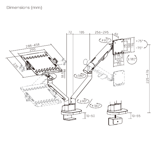 Nova Slim Mechanical Spring Dual Monitor Arm with Laptop Tray LDT105-C024ML Slim, Sleek, Smooth from china(chinese)