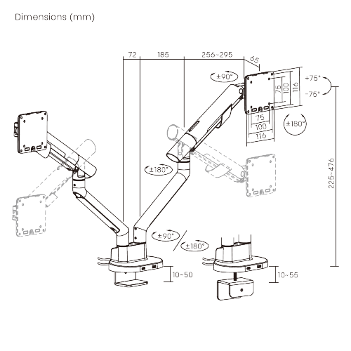 Nova Slim Mechanical Spring Dual Monitor Arm with USB-A & USB-C Ports LDT105-C024UC Slim, Sleek, Smooth from china(chinese)