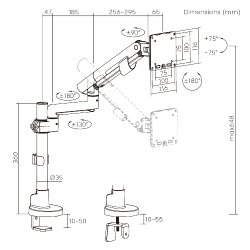 Nova Slim Pole-Mounted Mechanical Spring Monitor Arm LDT105-C012P  Slim, Sleek, Smooth from china(chinese)