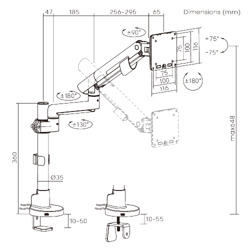 Nova Slim Pole-Mounted Mechanical Spring Monitor Arm with USB-A & USB-C Ports LDT105-C012UCP  Slim, Sleek, Smooth from china(chinese)