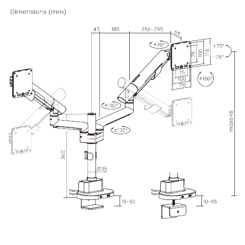 Nova Slim Pole-Mounted Mechanical Spring Dual Monitor Arm with USB-A & USB-C Ports LDT105-C024UCP Slim, Sleek, Smooth from china(chinese)
