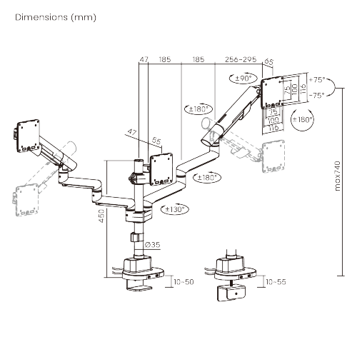  Nova Slim Pole-Mounted Mechanical Spring Triple Monitor Arm with USB-A & USB-C Ports LDT105-C036UCP Slim, Sleek, Smooth from china(chinese)
