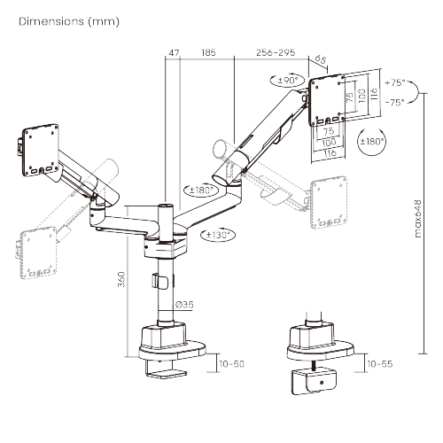 Nova Slim Pole-Mounted Mechanical Spring Dual Monitor Arm LDT105-C024P Slim, Sleek, Smooth from china(chinese)