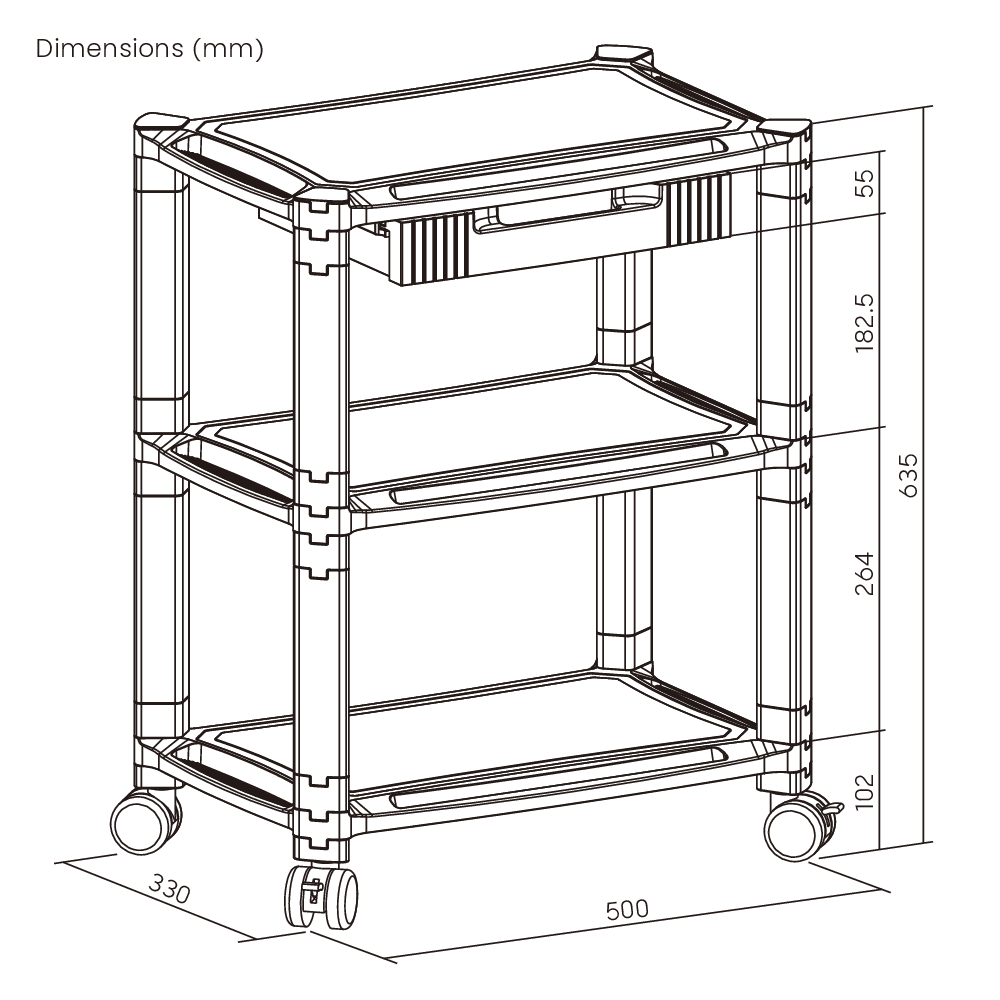 3-Tier Mobile Modular Multi-Purpose Smart Stand with Drawer and Shelf (Large Surface)
