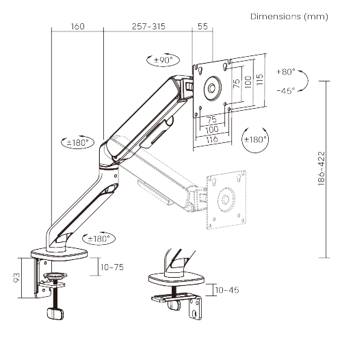 Simplicity Economical Mechanical Spring Monitor Arm LDT108-C012E Combines functionality with modernity. from china(chinese)