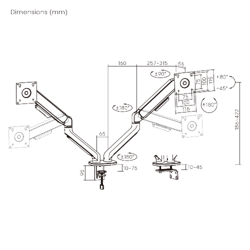Simplicity Economical Mechanical Spring Dual-Screen Monitor Arm LDT108-C024E Combines functionality with modernity. from china(chinese)