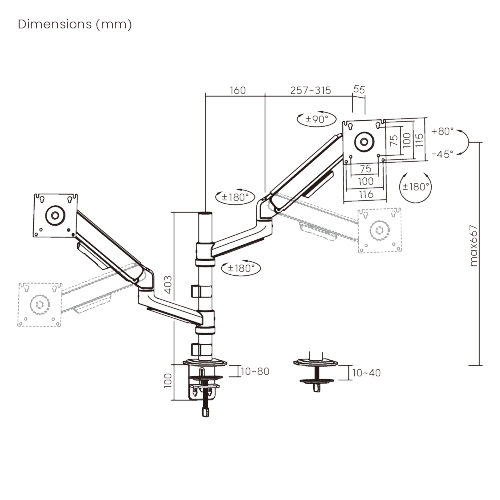 Simplicity Economical Gas Spring Pole-Mounted Dual-Screen Monitor Arm LDT108-C024P Combines functionality with modernity. from china(chinese)