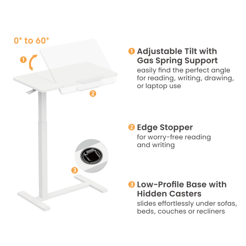 Height Adjustable Mobile Gas-Lift Side Table with  Gas Spring Tilt Desktop FMT02-07  from china(chinese)