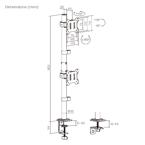 Economy Articulating Vertical Dual Monitor Arm LDT110-C02V Stable and Cost-Effective from china(chinese)