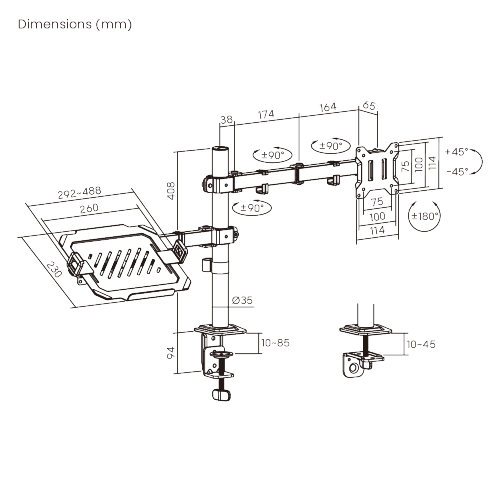 Economy Articulating Monitor Arm with Laptop Holder LDT110-C024ML Stable and Cost-Effective from china(chinese)