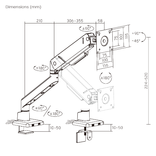 LIFTMAX Heavy-Duty Single-Screen Gas Spring Monitor Arm with 3.0 USB-A & USB-C Ports  LDT115-C012UC  from china(chinese)
