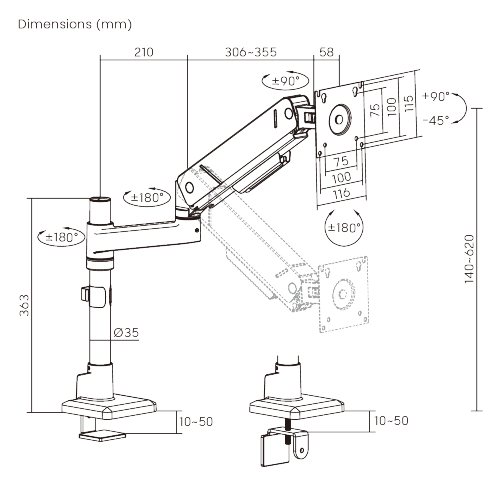 LIFTMAX Heavy-Duty Pole-Mounted Single-Screen Gas Spring Monitor Arm LDT115-C012P  from china(chinese)