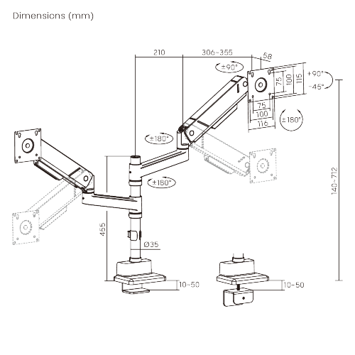LIFTMAX Heavy-Duty Pole-Mounted Dual-Screen Gas Spring Monitor Arm LDT115-C024P  from china(chinese)