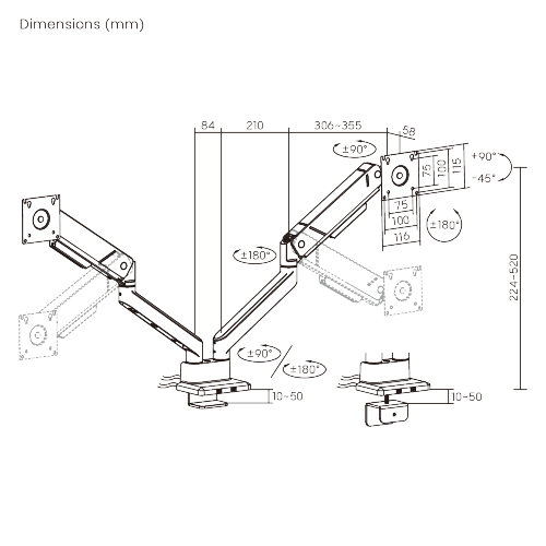 LIFTMAX Heavy-Duty Dual-Screen Gas Spring Monitor Arm with 3.0 USB-A & USB-C Ports  LDT115-C024UC  from china(chinese)