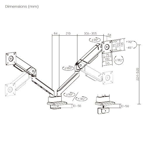 LIFTMAX Heavy-Duty Dual-Screen Gas Spring Monitor Arm LDT115-C024  from china(chinese)