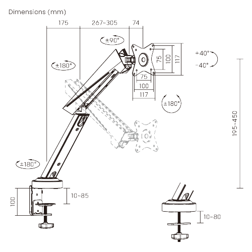 BRAZO PARA MONITOR ÚNICO ASISTIDO POR RESORTE GAMING PRO LDT39-C012 Para la Mayoría de los Monitores de 17"-32" from china(chinese)